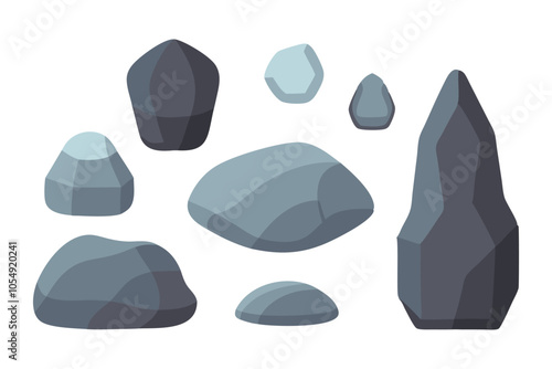  Stone set isolated flat vector illustration on white background.