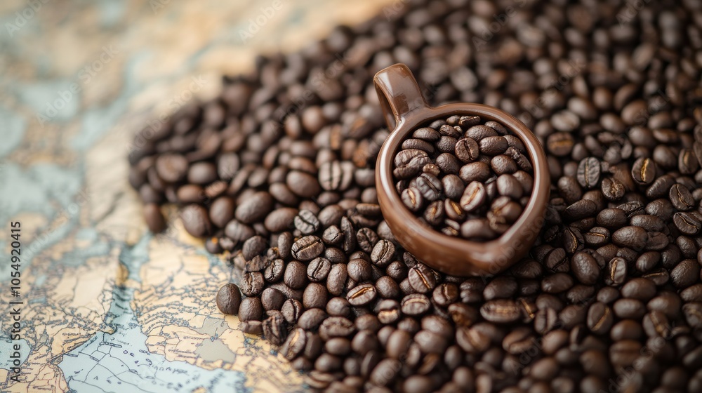 Fototapeta premium coffee is here, location icon created from coffee beans and drink.