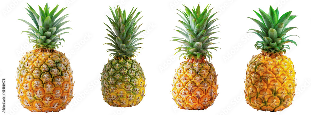 Four ripe pineapples on a white isolated background. Four ripe pineapples on a white isolated background.