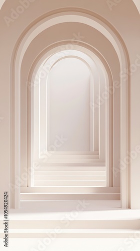 Minimalist White cream Archway Staircase Interior Design