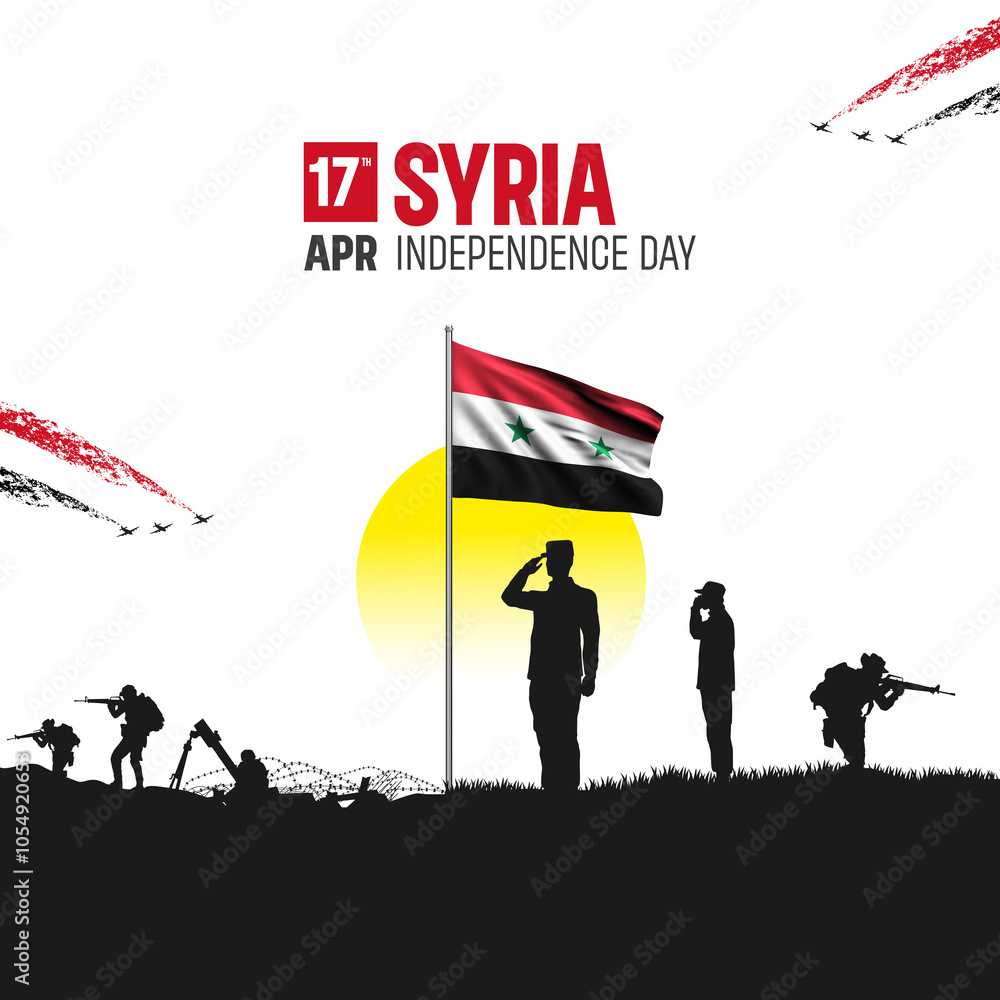 Happy Independence Day! Syria with the Syria flag and the Syria Army and soldier salute of their flag illustration design. Happy Independence Day! Syria with the Syria flag and the Syria Army and soldier salute of their flag illustration design.