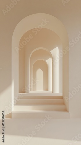 Minimalist White cream Archway Staircase Interior Design