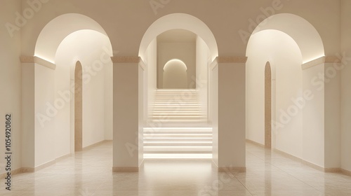 Minimalist White cream Archway Staircase Interior Design
