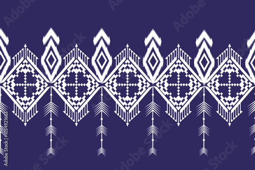 Seamless geometric embroidery pattern, ethnic pattern. Dark blue background illustration, scarf vector,background