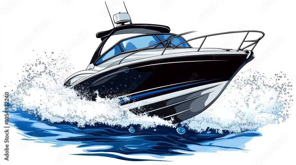 Fast Motorboat Speeding Through Blue Water Waves Fast Motorboat Speeding Through Blue Water Waves