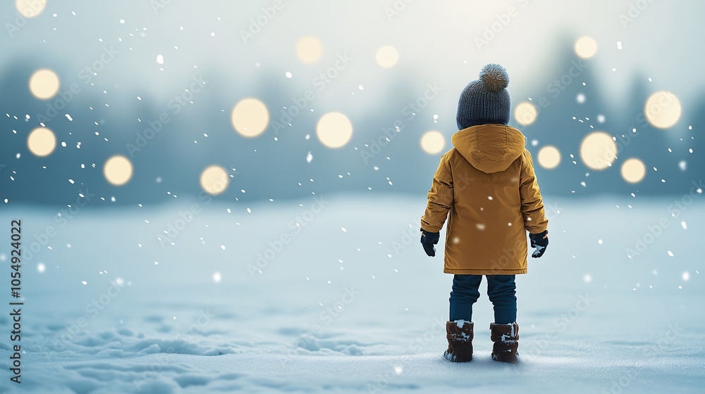 Child in Yellow Coat in Snowy Winter Scene Child in Yellow Coat in Snowy Winter Scene