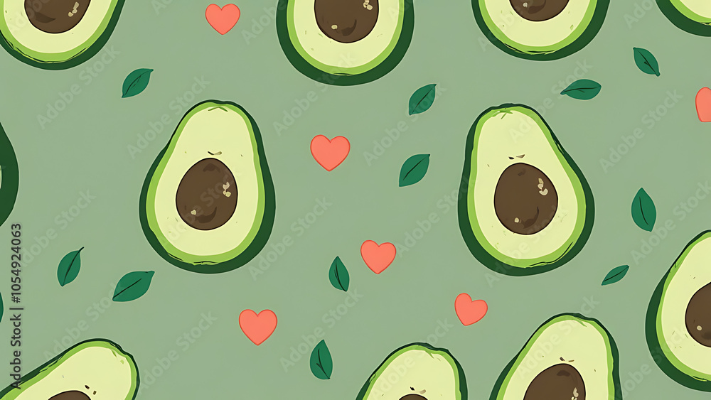 Two cute avocados with heart eyes on a plain green background, perfect for a wholesome and trendy wallpaper design. Two cute avocados with heart eyes on a plain green background, perfect for a wholesome and trendy wallpaper design.