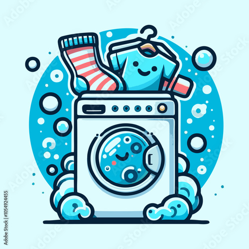 Happy Laundry Logo - Fun and Friendly Washing Machine Character