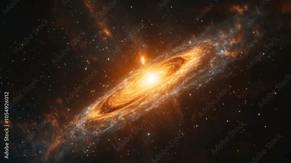 Fototapeta premium Cosmic galaxy with bright stars and swirling nebulae, a vibrant scene of interstellar activity.