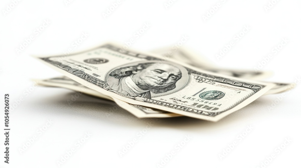 Scattered 100 dollar bills isolated, flying mid-air on a white background Scattered 100 dollar bills isolated, flying mid-air on a white background