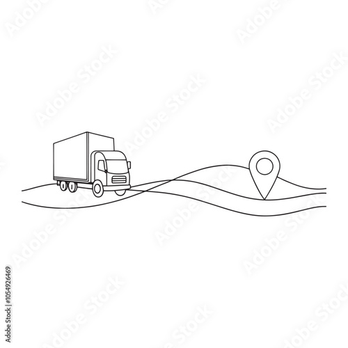  Truck route road continuous line art flat vector illustration on white background