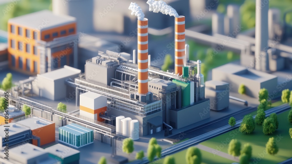Eco-friendly industrial plant utilizing green energy technologies for sustainable production. Eco-friendly industrial plant utilizing green energy technologies for sustainable production.