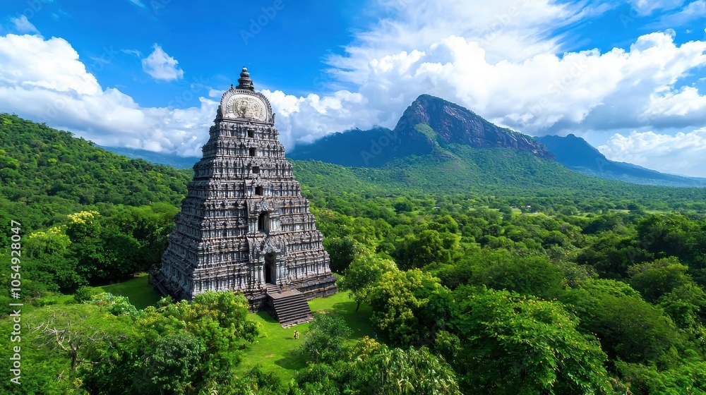 Majestic Temple Surrounded by Lush Green Landscape
