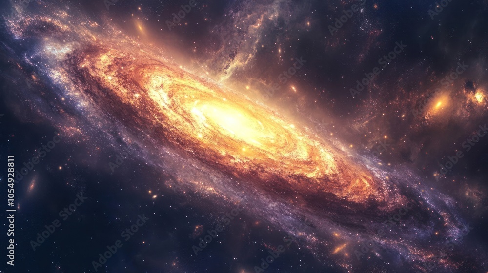 Formation of a galaxy, with spirals of gas and dust coming together to form new stars. Formation of a galaxy, with spirals of gas and dust coming together to form new stars.
