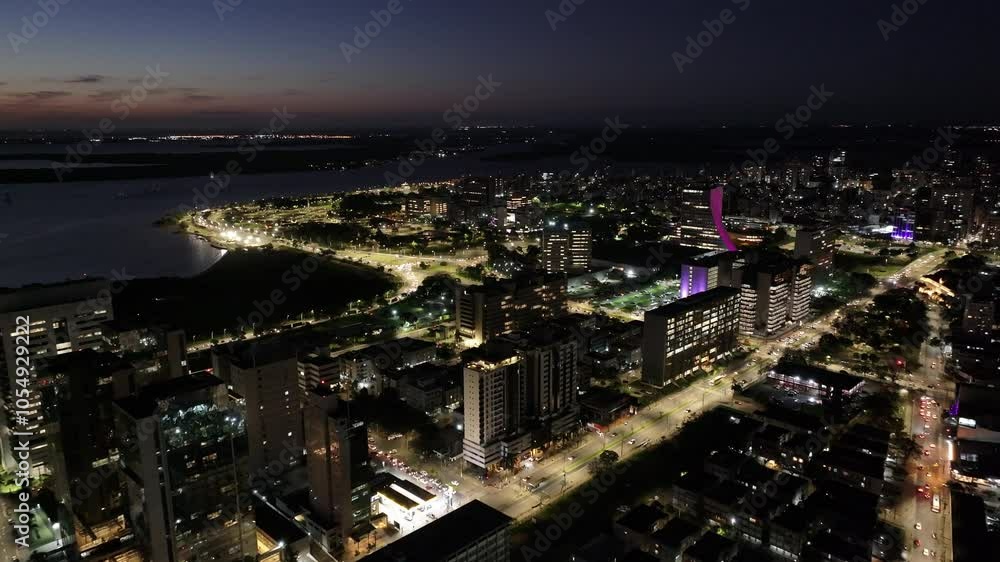 Night Porto Alegre Skyline At Porto Alegre Rio Grande Do Sul Brazil. City Skyline Showing Modern And Traditional Architecture. Building Metropole Landscape Skyscrapers Vibrant. Night Porto Alegre Skyline At Porto Alegre Rio Grande Do Sul Brazil. City Skyline Showing Modern And Traditional Architecture. Building Metropole Landscape Skyscrapers Vibrant.