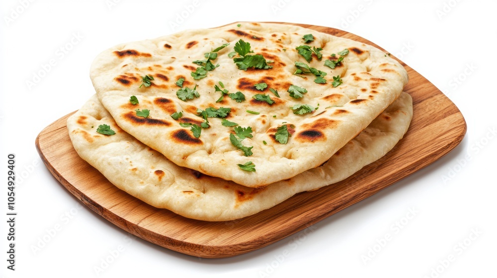 Freshly Baked Naan Bread with Cilantro Garnish Freshly Baked Naan Bread with Cilantro Garnish