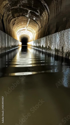 Wallpaper Mural Illuminated tunnel with water reflection, captivating symmetry. Industrial architecture concept Torontodigital.ca