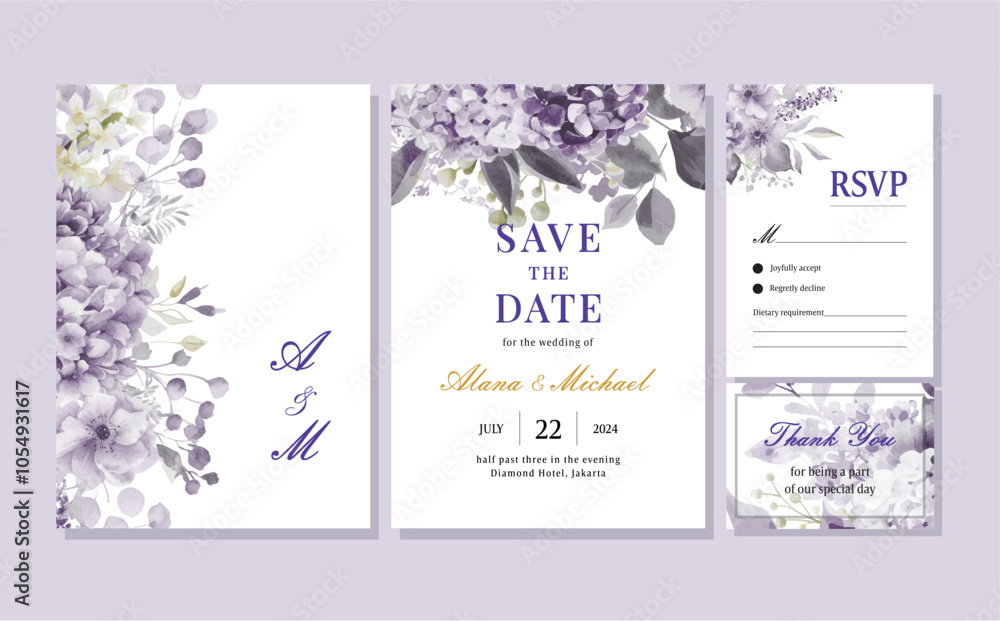set of wedding invitation design with flowers set of wedding invitation design with flowers