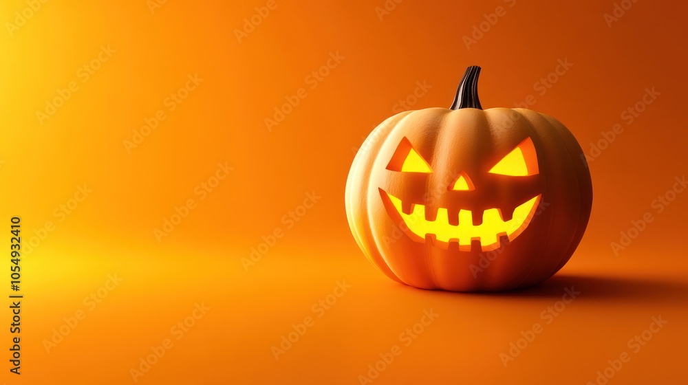 Lit Jack-o'-Lantern on Orange Background Lit Jack-o'-Lantern on Orange Background