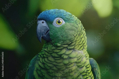 Blue naped parrot portrait with green background known as picoy.