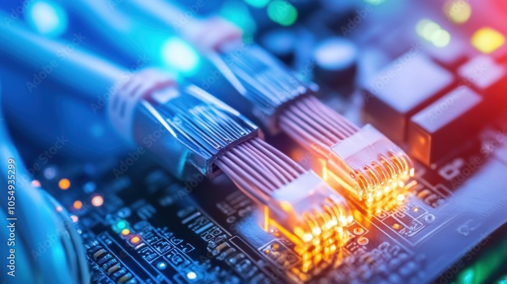 Network communication with fiber optic cables, representing fast data transmission. Network communication with fiber optic cables, representing fast data transmission.