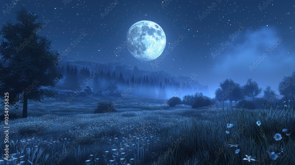 A starry night sky background with a bright, glowing full moon casting soft light across the scene, offering a magical and tranquil vibe. A starry night sky background with a bright, glowing full moon casting soft light across the scene, offering a magical and tranquil vibe.