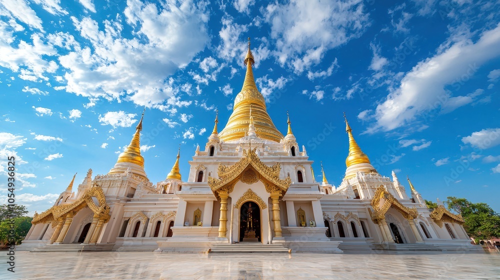 Naklejka premium Majestic Golden Pagoda Under Blue Sky