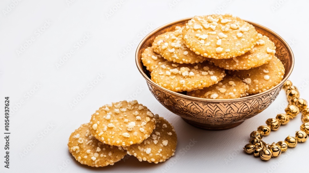 Golden Cookies in Decorative Bowl with Beads Golden Cookies in Decorative Bowl with Beads