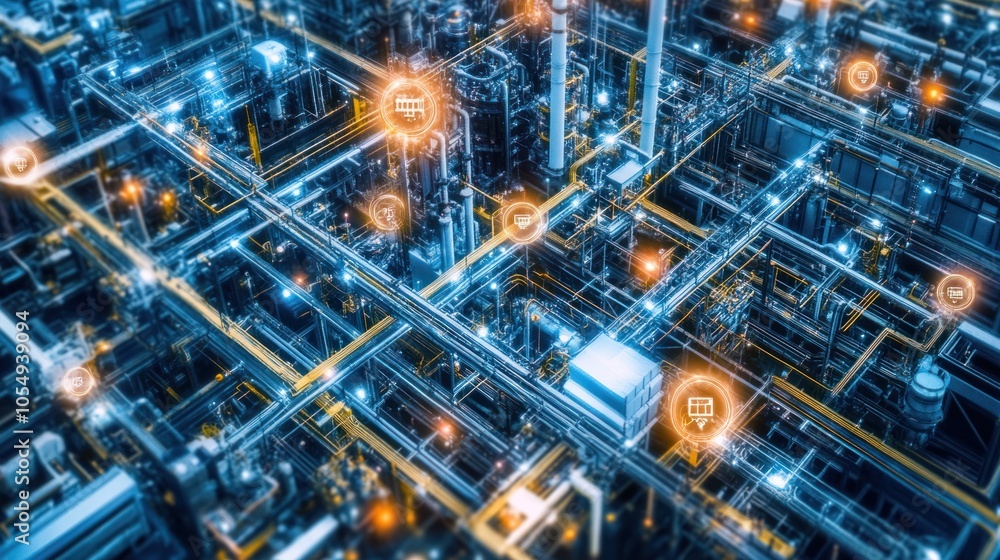 Smart technology controls running a fully automated industrial plant from a central hub. Smart technology controls running a fully automated industrial plant from a central hub.