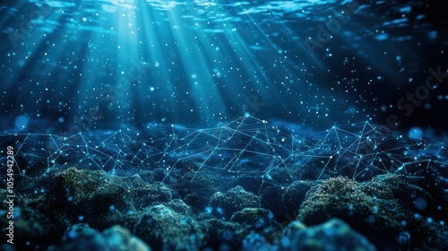 Underwater communication network, representing deep-sea data transmission technology.