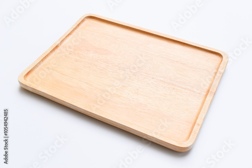 brown wooden tray isolated on white background