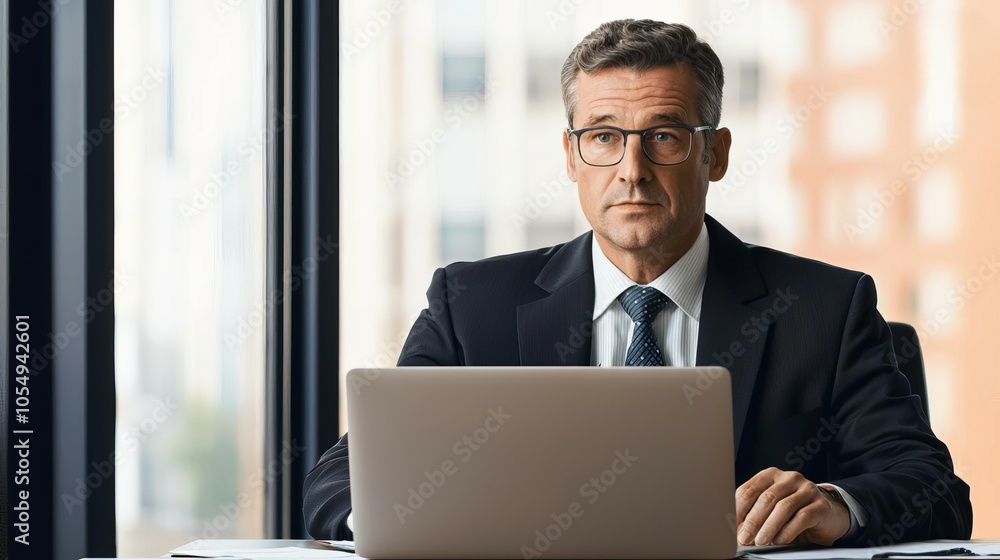 A professional man in business attire working on a laptop at an office desk, showcasing concentration and professionalism in a corporate environment. A professional man in business attire working on a laptop at an office desk, showcasing concentration and professionalism in a corporate environment.