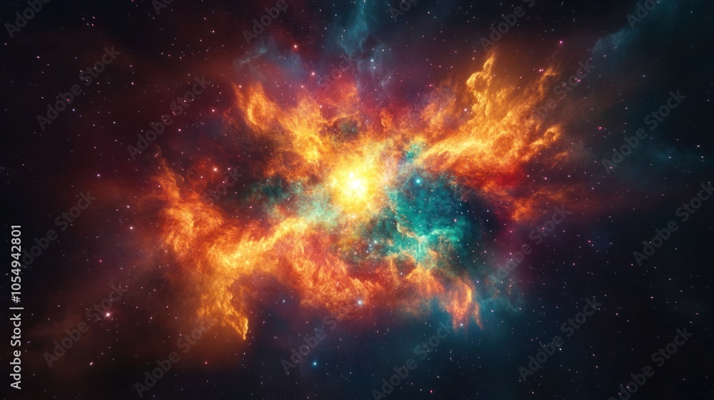 Vibrant galaxy explosion, with colorful clouds of gas expanding in all directions. Vibrant galaxy explosion, with colorful clouds of gas expanding in all directions.