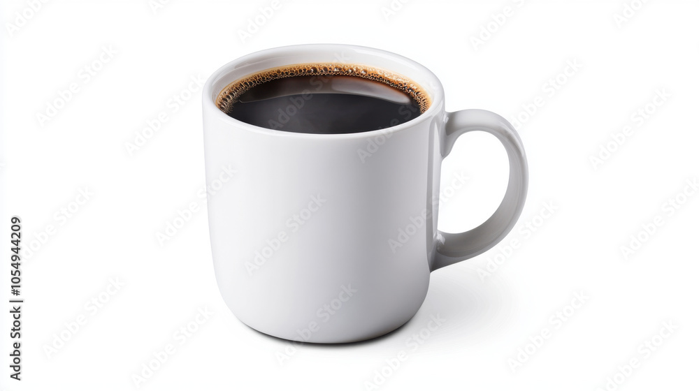 steaming cup of black coffee in white ceramic mug, perfect for cozy morning and coffee lovers. steaming cup of black coffee in white ceramic mug, perfect for cozy morning and coffee lovers.