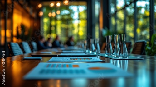 Wallpaper Mural Conference table with reports and glasses in a modern meeting room. Torontodigital.ca