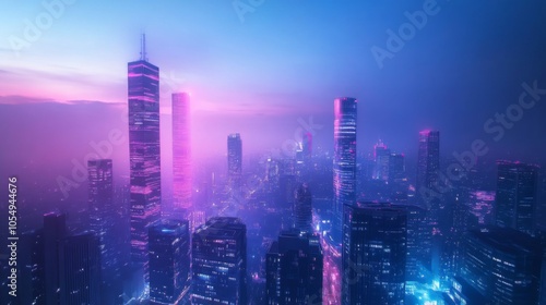 Modern Cityscape with Vibrant Colors and Diffused Lighting