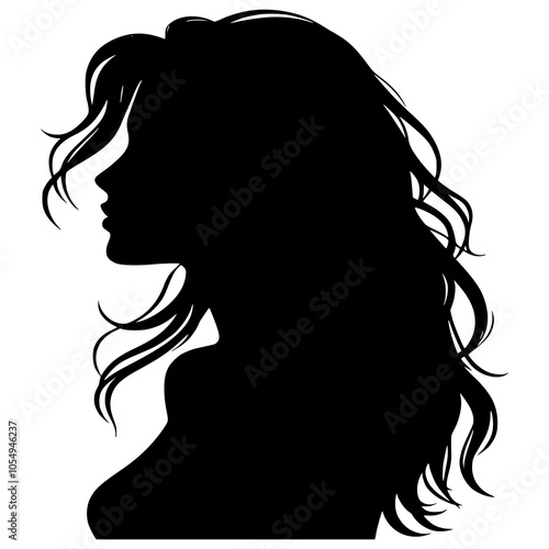 The silhouette of a long-haired woman