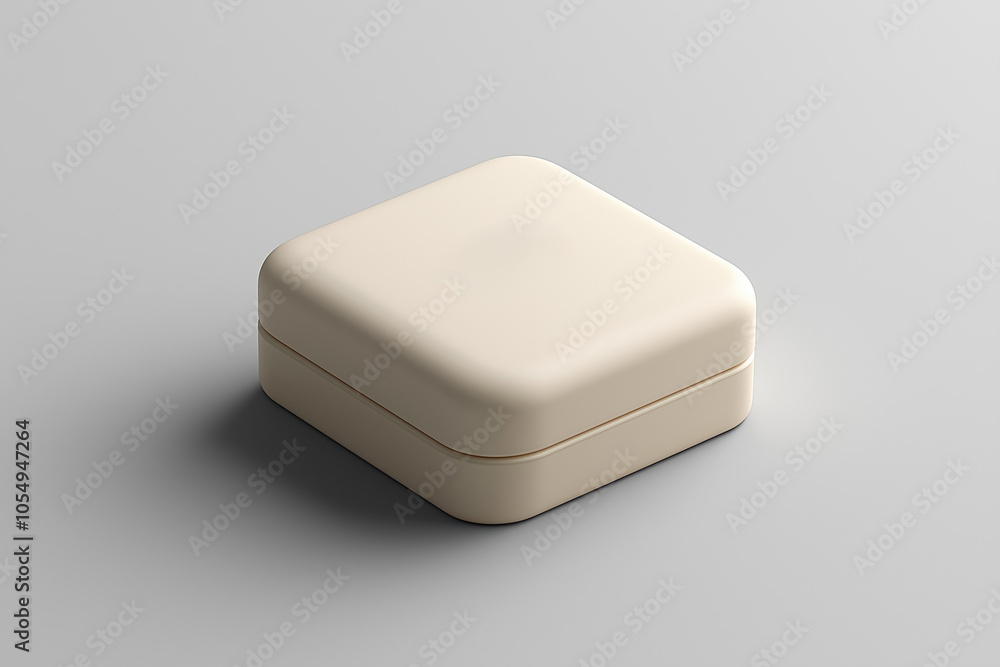 Simple beige jewelry box on a gray surface, designed for elegant storage of rings and necklaces Simple beige jewelry box on a gray surface, designed for elegant storage of rings and necklaces