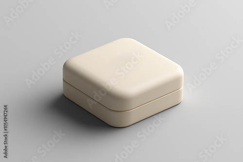 Simple beige jewelry box on a gray surface, designed for elegant storage of rings and necklaces