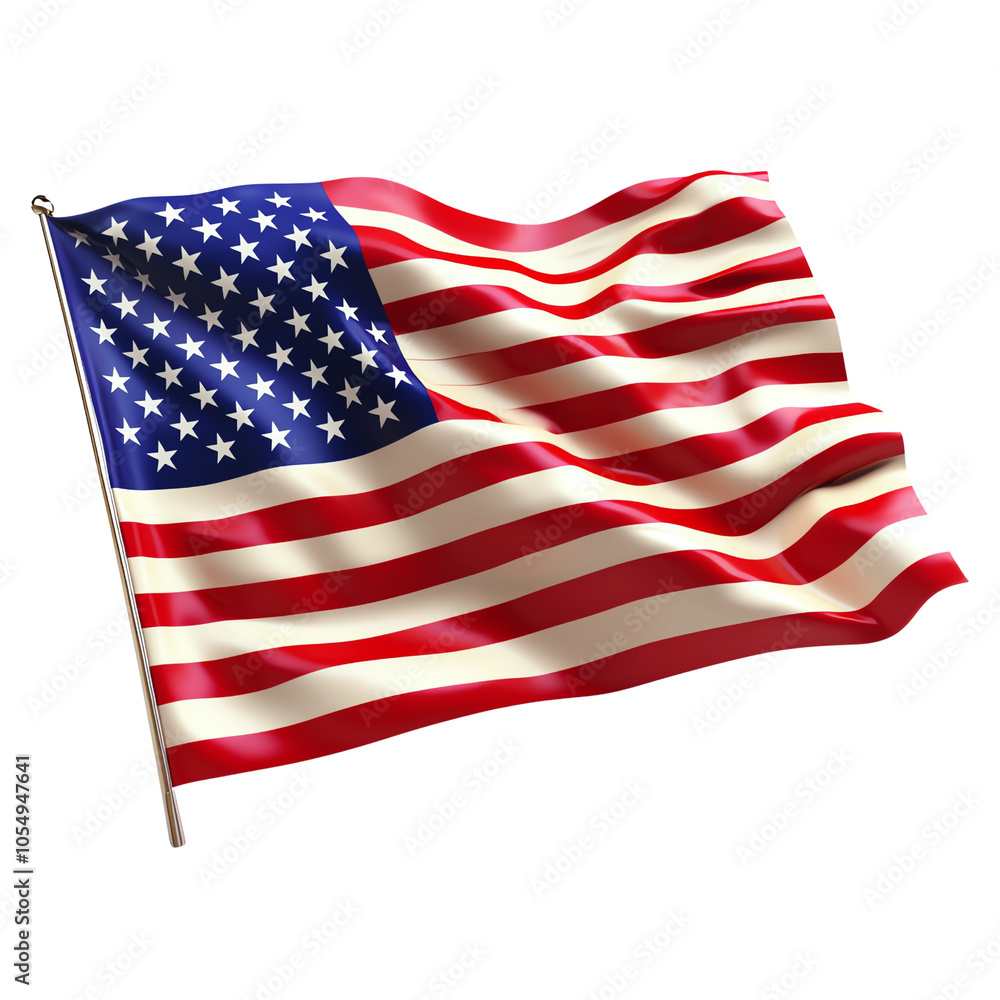 Obraz premium United States flag waving in the wind, symbolizing patriotism and national pride. transparent background