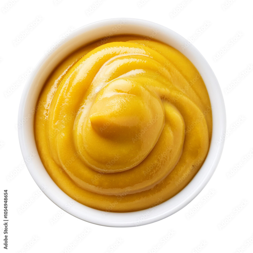 Mustard in a white bowl, isolated background transparent background Mustard in a white bowl, isolated background transparent background
