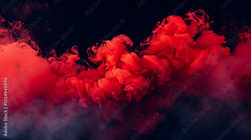 Abstract red smoke on a black background, featuring red color clouds.