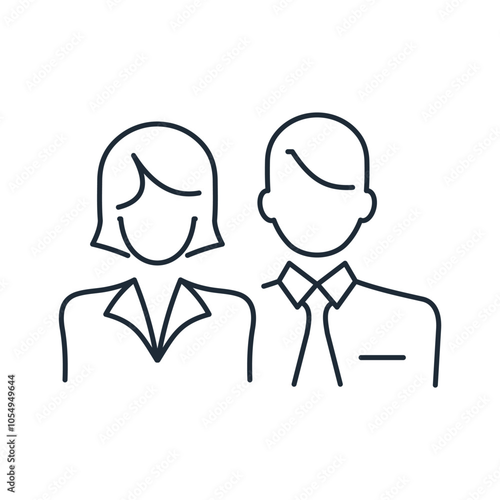 Woman and man in business suits. Business team, politicians. Vector linear icon isolated on white background. Woman and man in business suits. Business team, politicians. Vector linear icon isolated on white background.