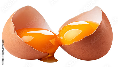 Cracked egg with bright yolk, white isolate background transparent background photo