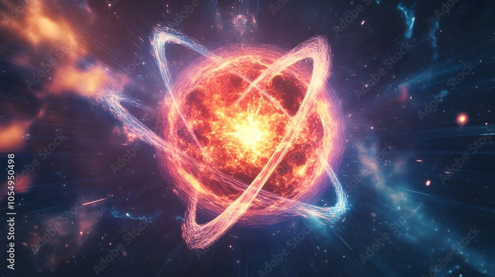 Obraz premium Splitting of Atomic Nucleus in Nuclear Reaction