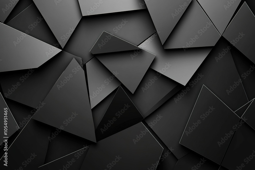 Abstract black geometric background with overlapping triangles and 3D effect. Abstract black geometric background with overlapping triangles and 3D effect.