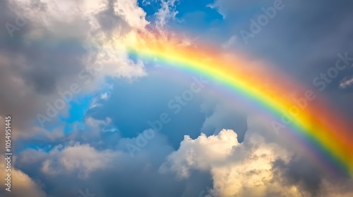 Vibrant Rainbow Over Cloudy Sky