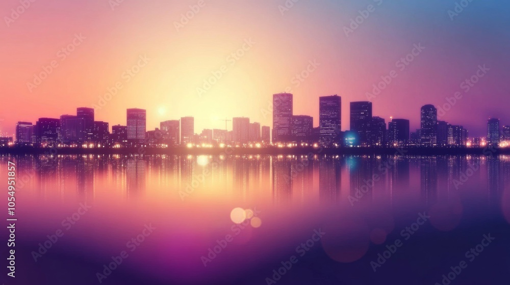 Soft Glowing Nightscape with Gradient Tones Over City Soft Glowing Nightscape with Gradient Tones Over City