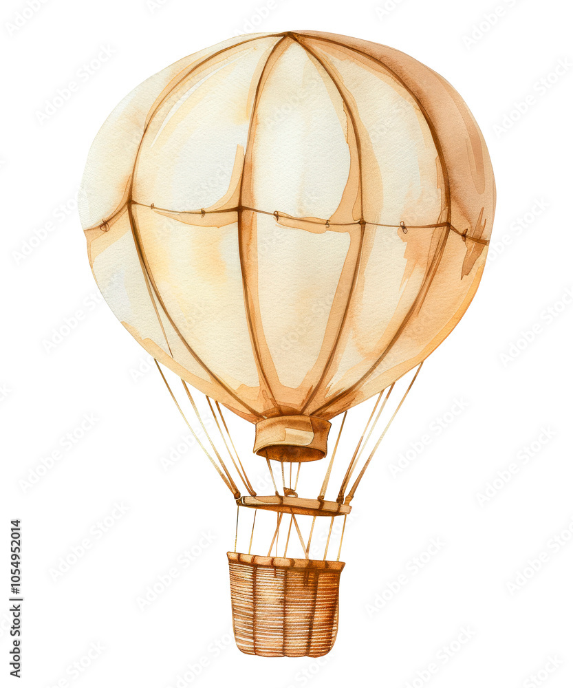 Obraz premium Watercolor illustration of a large balloon with a basket. Children's balloon print, for printing stickers, posters.