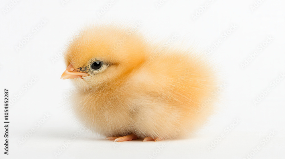 Obraz premium Charming 4 month old baby chick with fluffy feathers, showcasing its adorable features and soft texture. This little chick is delightful sight!